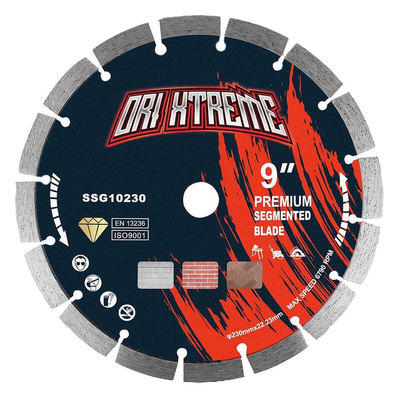 ORIXTREME شفرة الماس 9 بوصة، شفرة عامة مقطعة مجزأة للقطع الجاف/الرطب للخرسانة، البناء، الطوب، الكتل، عمود 7/8"-5/8" - Image 1